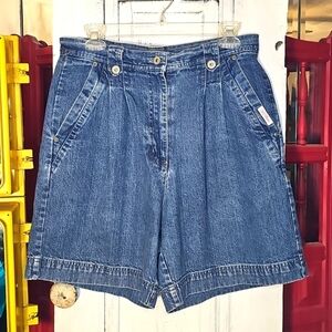 Vintage Bill Blass Jeans Blue Cotton Denim High Rise Pleated Shorts Size 10